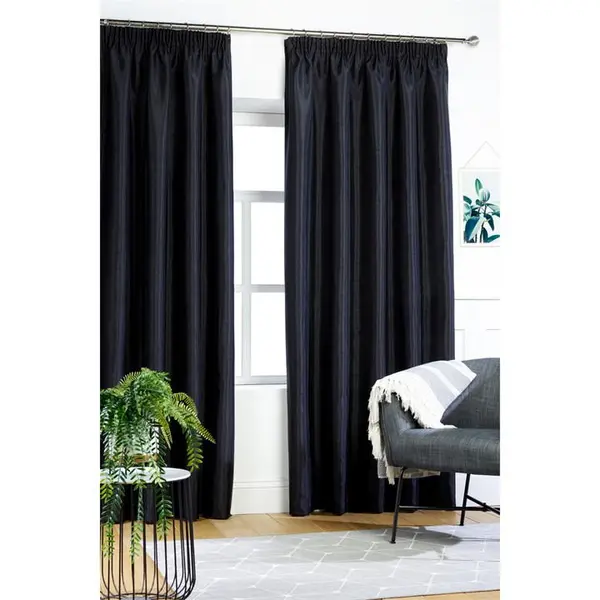Image of Studio Silk Pencil Pleat Curtains - Black 90x90 Inch