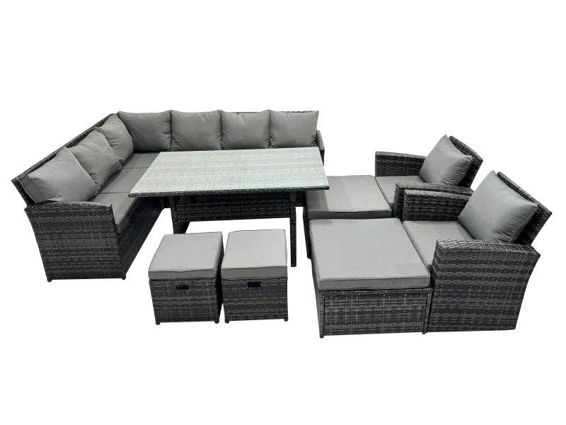 Image of Fimous 12 Seat Dining Table Corner Sofa Set with 4 Stool 2 Chairs in Dark Grey Dark Grey Unisex