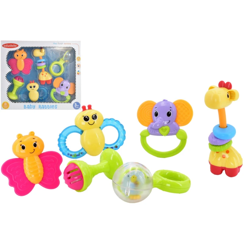 Image of Infunbebe Baby Rattles & Teether 6 Piece Playset Multi