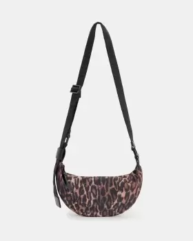 Image of AllSaints Half Moon Anita Leopard Print Nylon Bag