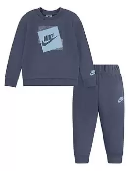 Image of Nike Younger Boys Box Logo Crew & Jog Pant Set - Blue Size 5-6 Years