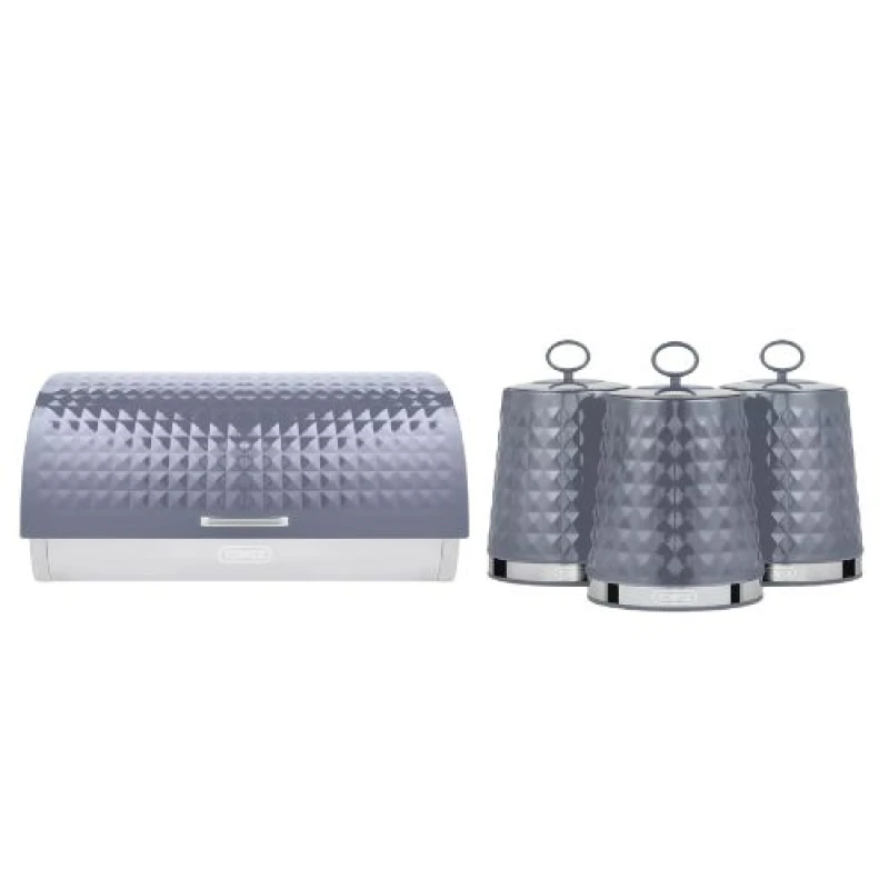 Image of Tower Solitaire Bread Bin & Set of 3 Canisters Grey