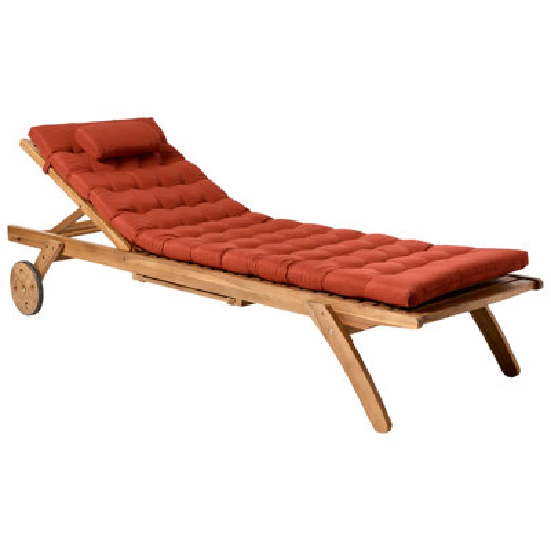 Image of Beliani Sun Lounger With Cushion Cesana Premium Acacia Wood Red