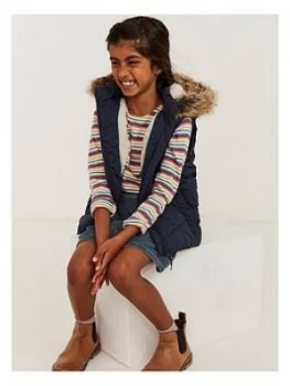 Image of FatFace Girls Elsie Faux Fur Hooded Gilet - Navy, Size 9-10 Years, Women