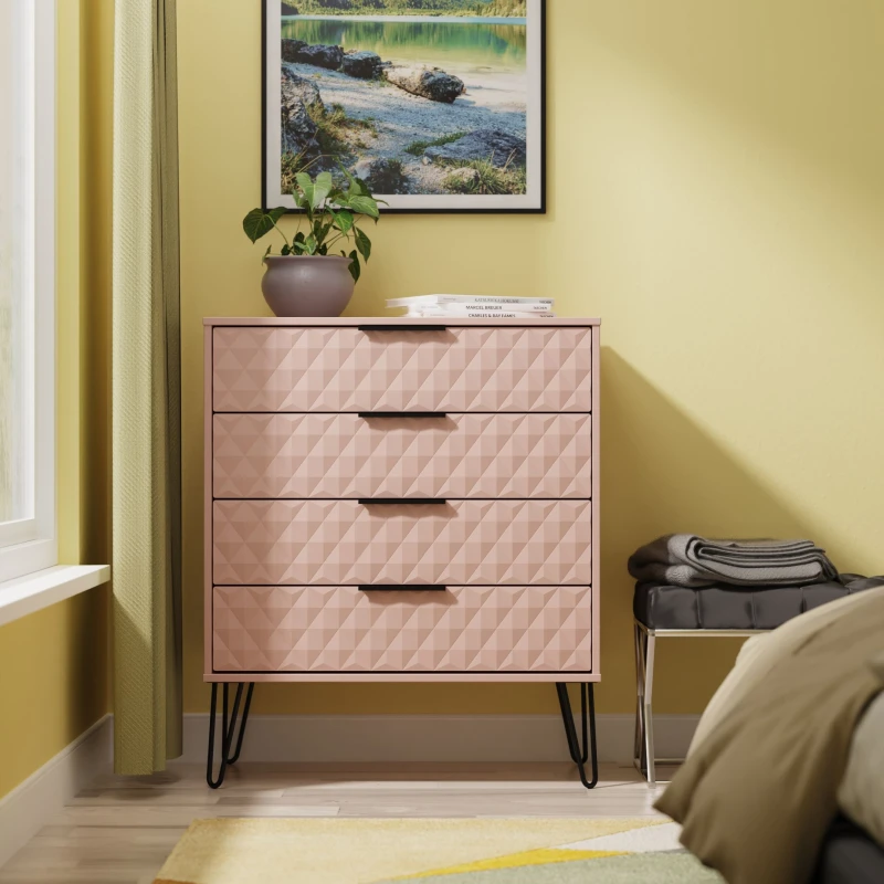 Image of Ready Assembled 2 U Islay 4 Drawer Chest (Ready Assembled) in Dusty Pink Size: Medium Dusty Pink Unisex Medium