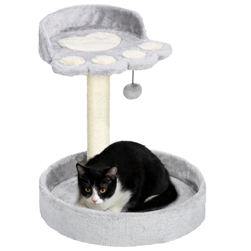 Image of PawHut Pawhut - 44cm Cat Tree with Jute Cat Scratching Post, Toy Ball Grey 5056725517984