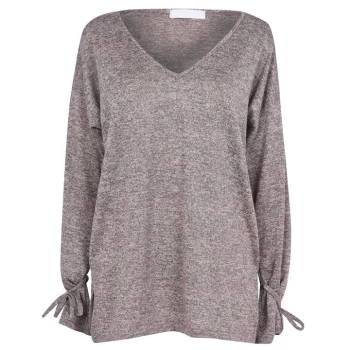 Image of Linea Brushed V Neck Loungewear Jumper With Tie Sleeves - Pink