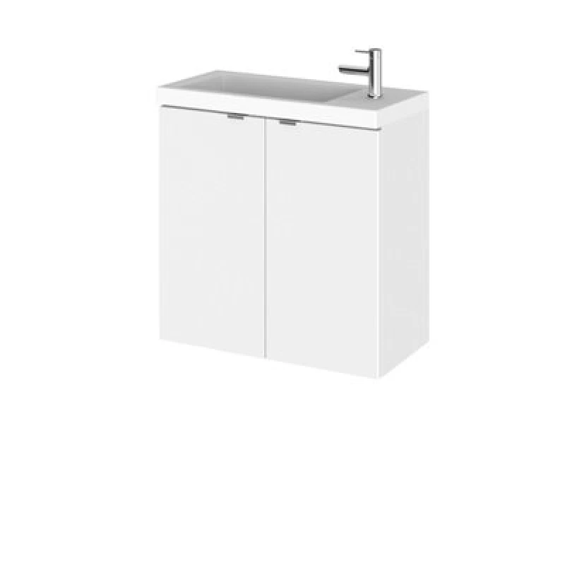 Image of Hudson Reed Fusion Wall Hung 2 Door Vanity Unit & Compact Polymarble Basin, Stylish Vanity Unit With Basin, Gloss White, 500mm