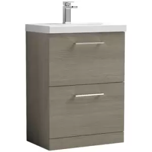 Image of Nuie Arno Solace Oak 600mm 2 Drawer Vanity Unit with 50mm Profile Basin - ARN2533D - Solace Oak