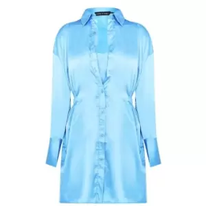 Image of I Saw It First Satin Shirt Dress - Blue
