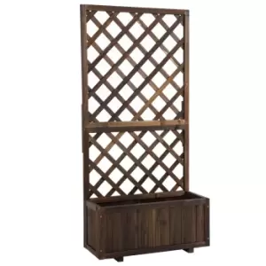 Image of Outsunny Flower Stand Plant Shelf Outdoor Pine Trough Planter Climbing Plants - Brown