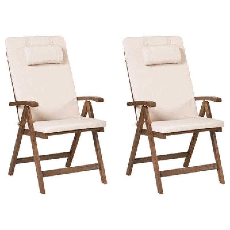 Image of Beliani Set Of 2 Garden Chairs With Cushions Amantea Premium Acacia Wood Light Beige