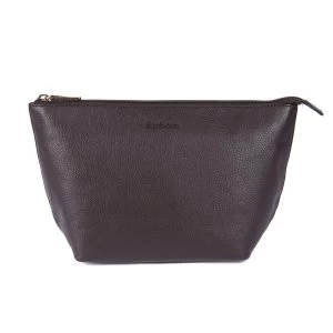 Image of Barbour Unisex Kilnsey Leather Washbag Dark Brown One