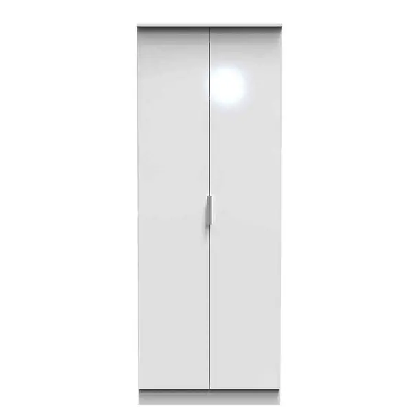Image of Welcome Furniture Ready Assembled Plymouth 2 Door Wardrobe In White Gloss