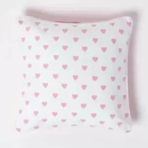 Image of Cotton Pink Hearts Cushion Cover, 45 x 45cm - Pink - Homescapes