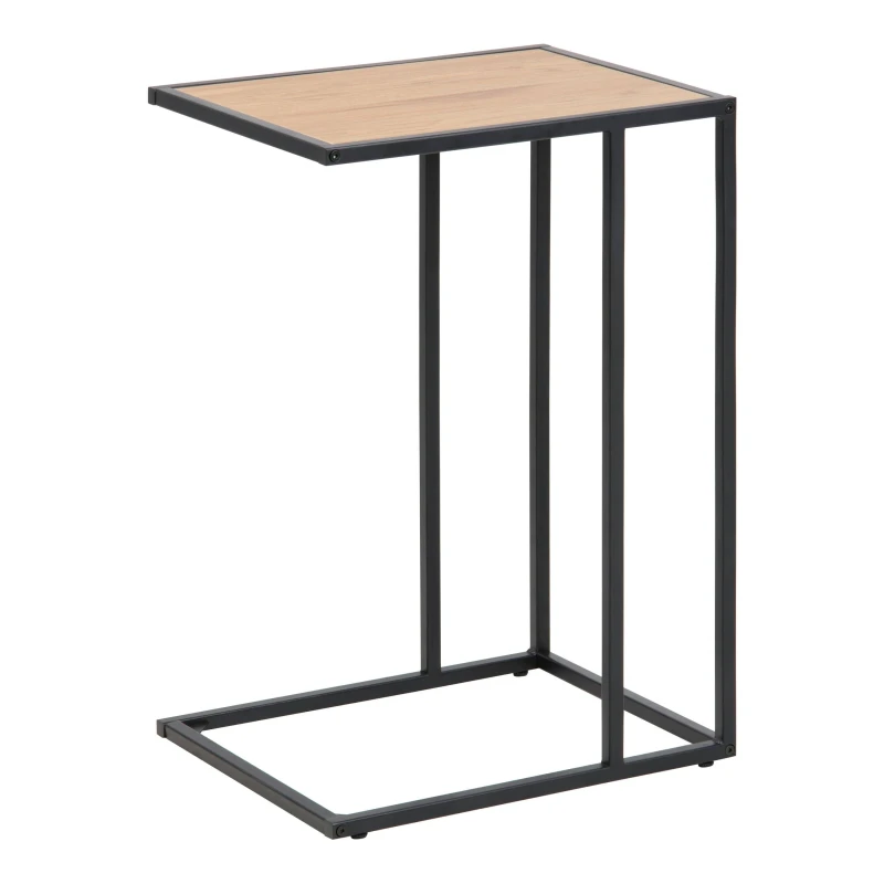 Image of Furniture To Go Seaford Black Metal Side Table with Oak Top Black unisex