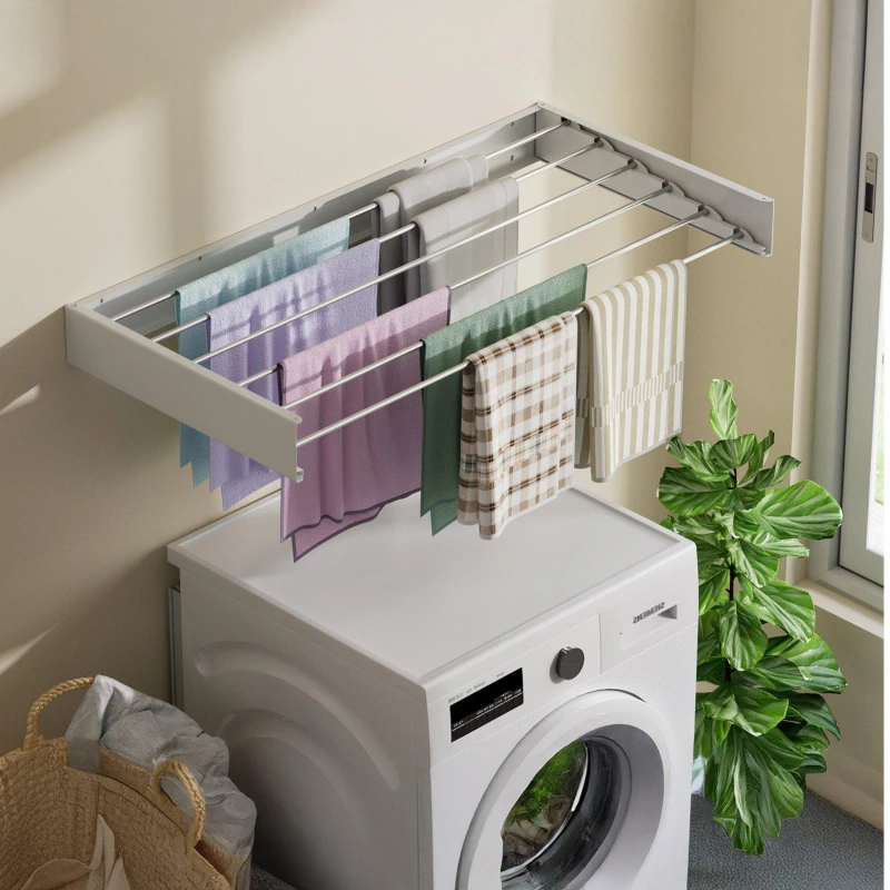 Image of LIFE IDEAS Wall-Mounted Foldable Aluminium Clothes Airer White unisex L