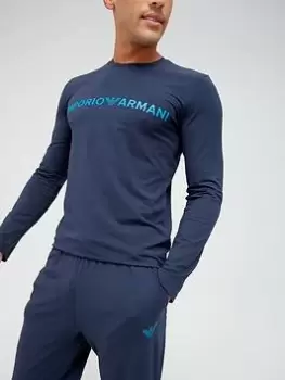 Image of Emporio Armani Bodywear Bodywear Mega Logo Pyjama Set - Navy Size M Men