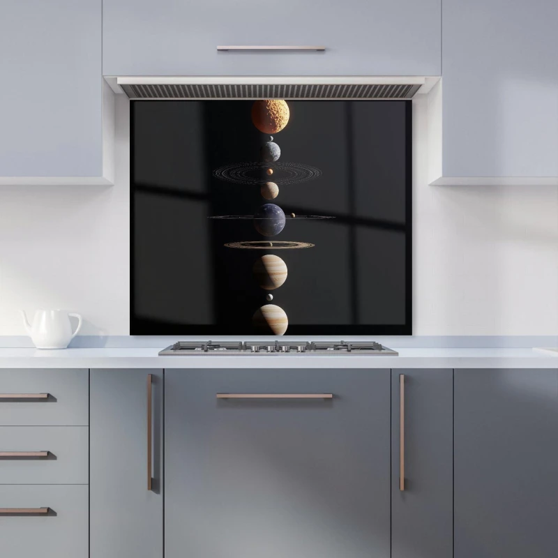 Image of Warren Reed - Designer Balanced Planets in Space Kitchen Splashback Size: 700mm x 650mm Multicolor Unisex 700mm x 650mm