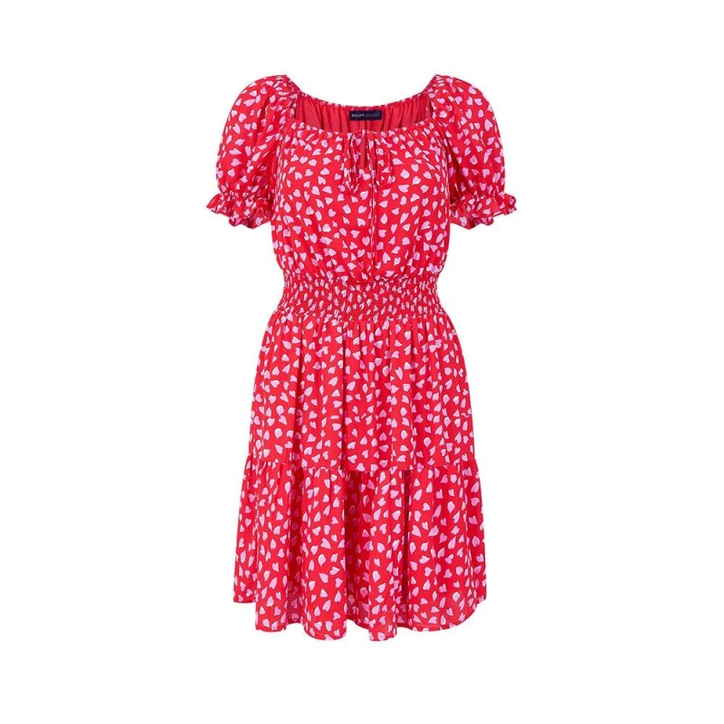 Image of Mela London Mela London Red Heart Printed Bardot Skater Dress Red 8