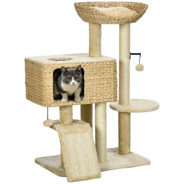 Image of PawHut 95cm Cat Tree Tower w/ Scratching Post - Beige