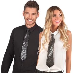 Image of Black Tie With Transparent Sequins For Adults