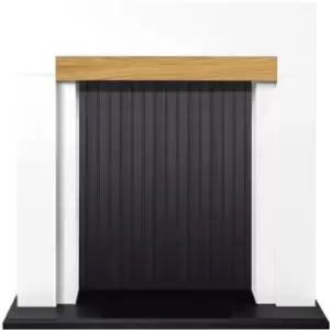 Image of Salzburg Stove Fireplace in Pure White with Oak Beam, 39" - Adam