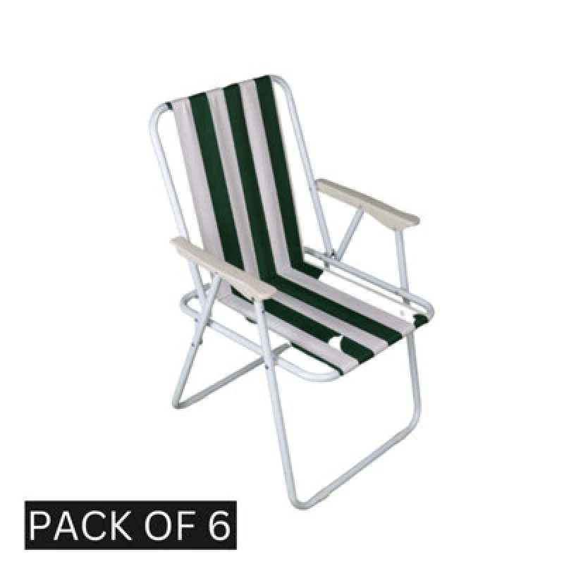 Image of 6 Pack of Folding Camping / Picnic Chair in Green and White Garden Patio