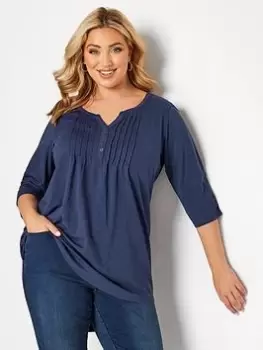 Image of Yours Pintuck Henley. Denim Blue Size 38-40, Women