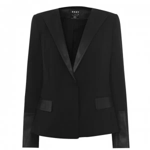 Image of DKNY PU Detail Blazer - BLACK/BLACK