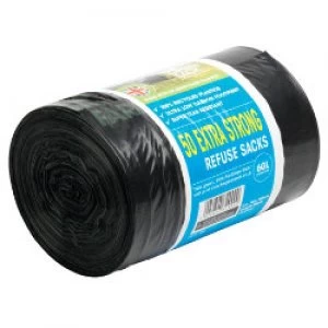 Image of The Green Sack extra strong sacks Black 940 x 710 mm h x w 15 kg60 L capacity roll of 50