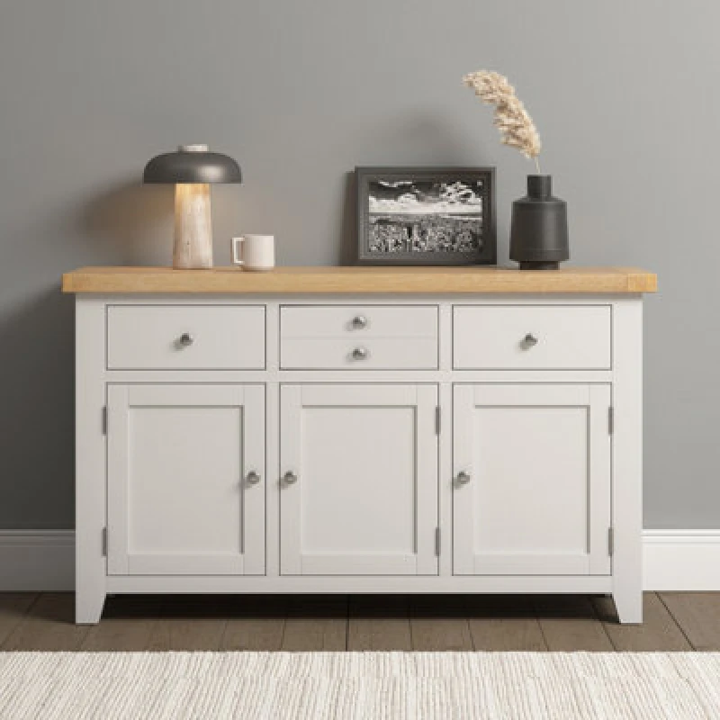 Image of Seconique Windsor 3 Door 3 Drawer Sideboard Ivory And Oak Top Fully Assembled