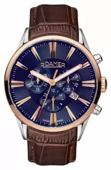 Image of Roamer 508837 41 85 05 Superior Chrono Blue Dial Brown Watch