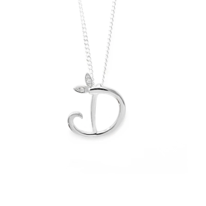 Image of Say It With Winged Diamond Initial Necklace - Sterling Silver - D/18" Size: 18" Silver Unisex 18"