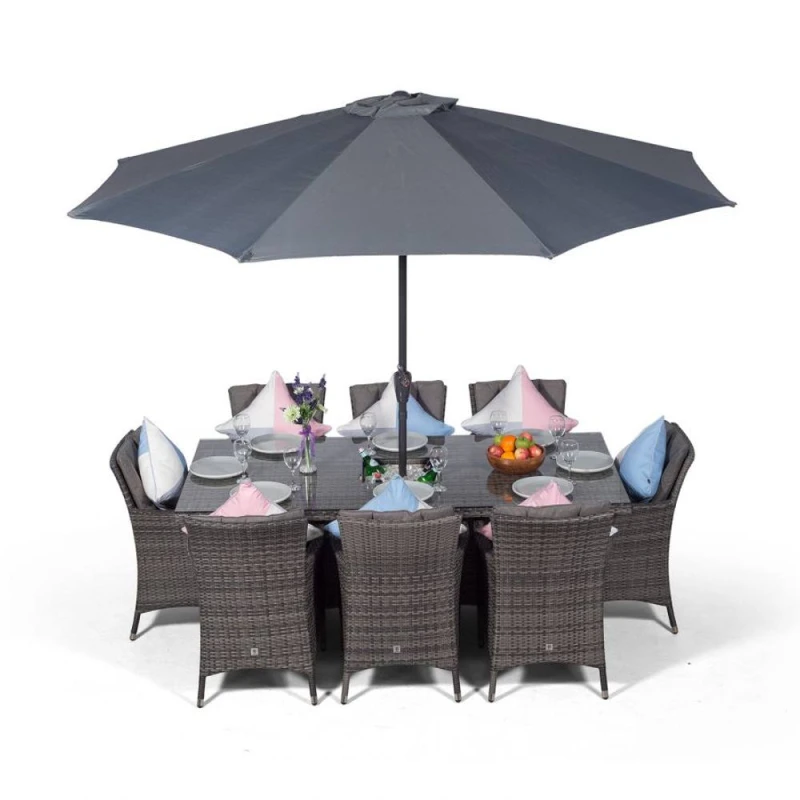 Image of Thats Furniture Savannah Rectangle 8 Seat Rattan Dining Set Ice Bucket Drinks Cooler in Grey Grey Unisex