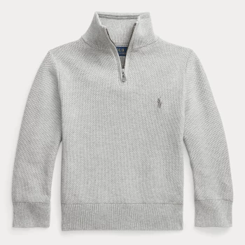 Image of Ralph Lauren Boys' Half Zip Logo Sweater - Andover Heather - 8 Years