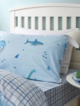 Image of Bianca Cottonsoft Bianca Shark And Dinosaur Check Single Fitted Sheet