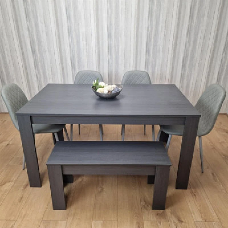 Image of KOSY KOALA Kosy Koala - Dining Table and 4 Chairs With Bench Black Dark Grey 4 Grey Leather Chairs Wood Dining Set Furniture Arrow charcoal 140 + 4 gr