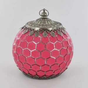 Image of LED Lantern Pink Geometric Pattern H17cm