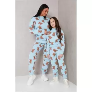 Image of I Saw It First Baby Blue Teddy All Over Graphic Sweatshirt - Blue