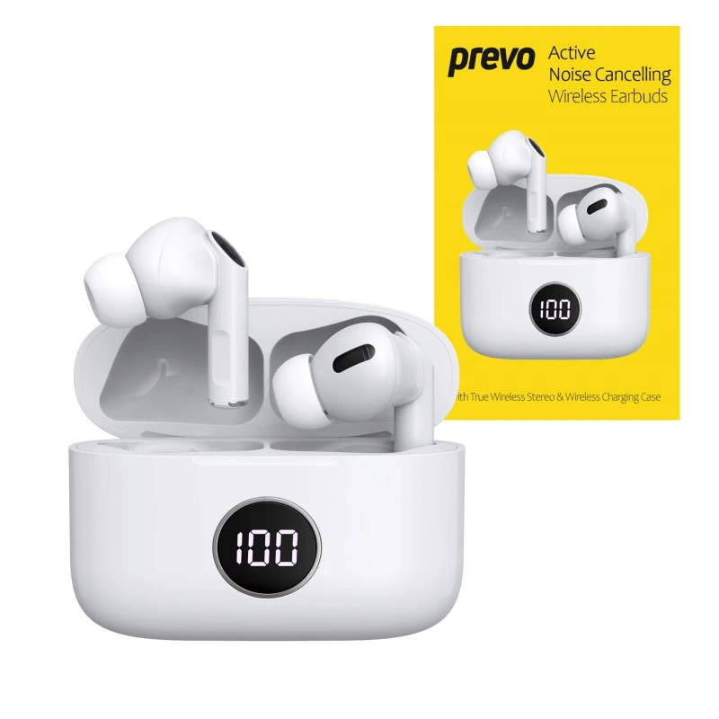 Image of PREVO PREVO M10 Active Noise Cancelling TWS Earbuds, Bluetooth 5.3, Automatic Pairing, Touch Control Feature with Digital LED Display Wireless Chargin