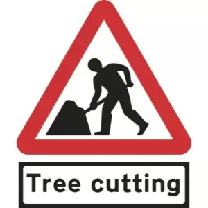 Image of 750mm Triangular Road Works & Tree Cutting Supp Plate Roll-up Sign