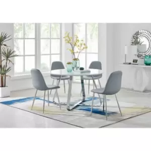 Image of Furniture Box Santorini White Round Dining Table and 4 Grey Corona Silver Leg Chairs