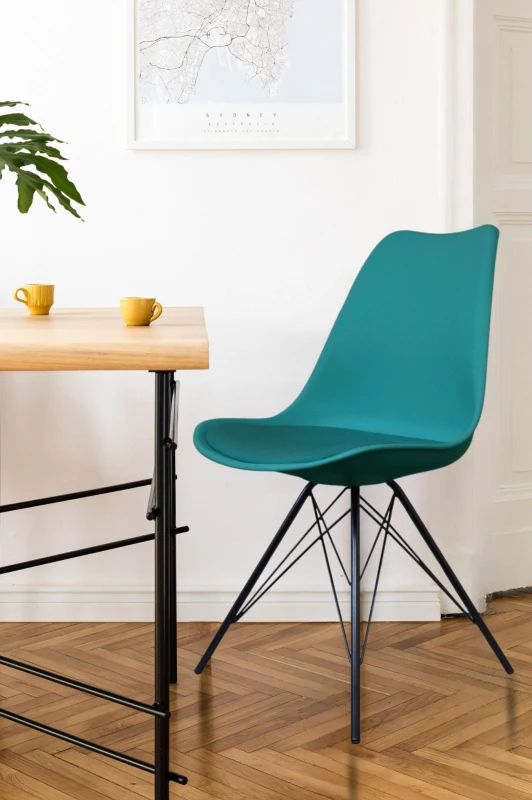 Image of Fusion Living Soho Plastic Dining Chair with Black Metal Legs Teal