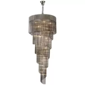 Image of Luminosa Lighting - Luminosa Poland Ceiling Pendant Round 7 Tier 31 Light E14, Polished Nickel, Smoke Sculpted Glass