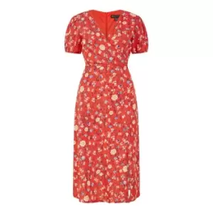 Image of Mela London Red Floral Midi Tea Dress - Red