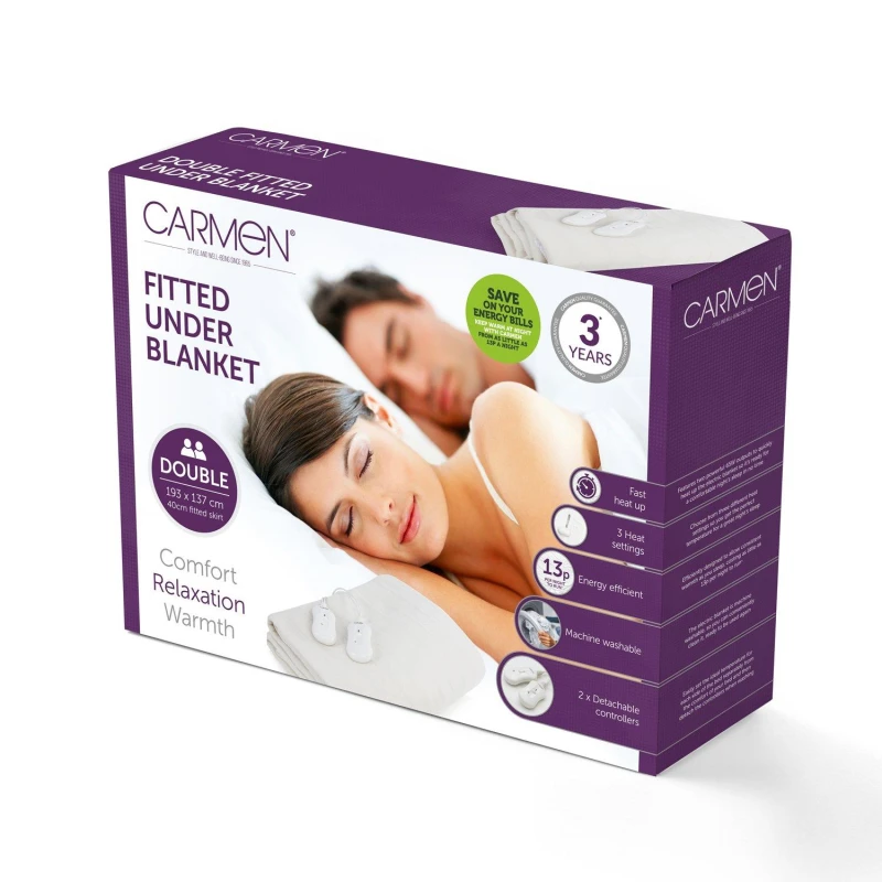 Image of Tower Tower Double Fitted Electric Under Blanket with Overheat Protection, 65W C81190 in White Size: 135cm x 190cm White 135cm x 190cm Unisex 505646