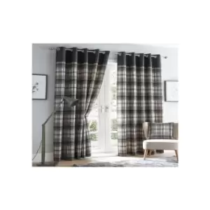 Image of Orleans 90 x 90 Charcoal Grey Slate Tartan Check Eyelet Ready Made Curtains - Grey