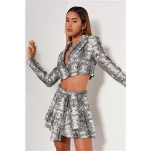 Image of I Saw It First Zebra Print Chain Detail Cropped Blazer - Black