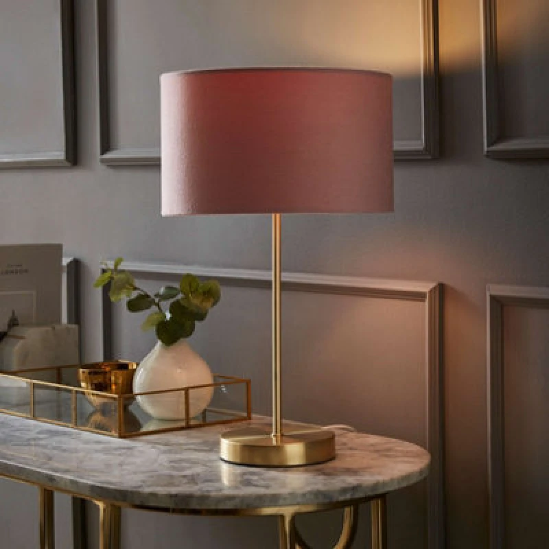 Image of ValueLights Charlie Gold Stem Table Lamp Light with Velvet Shade Dusty Pink unisex